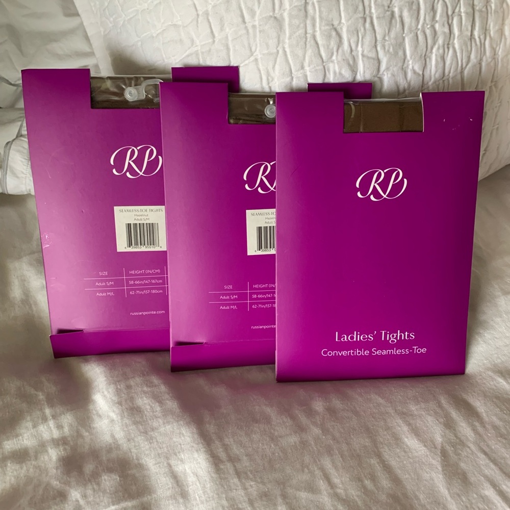 Russian Pointe Seamless Toe Convertible Transition Tights Lot 3 pair S Hazelnut